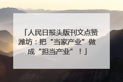 人民日报头版刊文点赞潍坊：把“当家产业”做成“担当产业”！