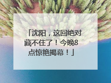 沈阳，这回绝对藏不住了！今晚8点惊艳揭幕！